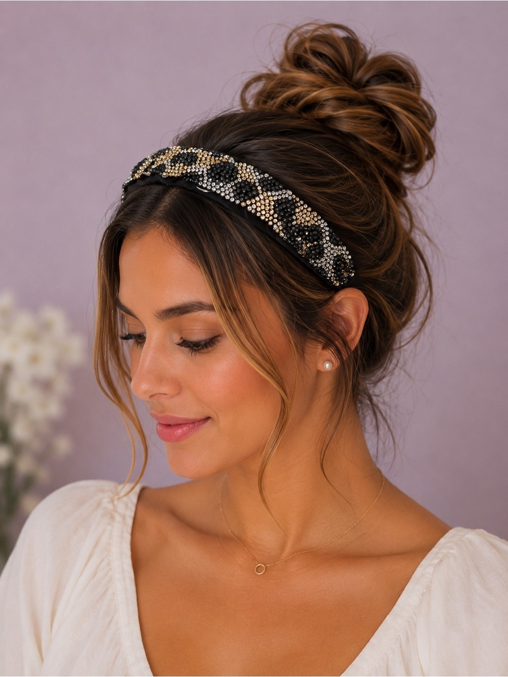 Embellished Leopard print Rhinestone Beaded Headband